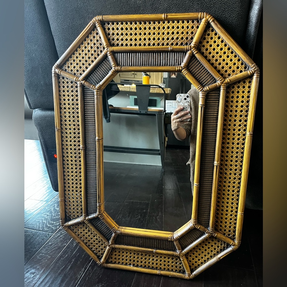 VINTAGE 1970s BURWOOD Faux Bamboo Hexagonal Mirror with canning - Picture 2 of 5